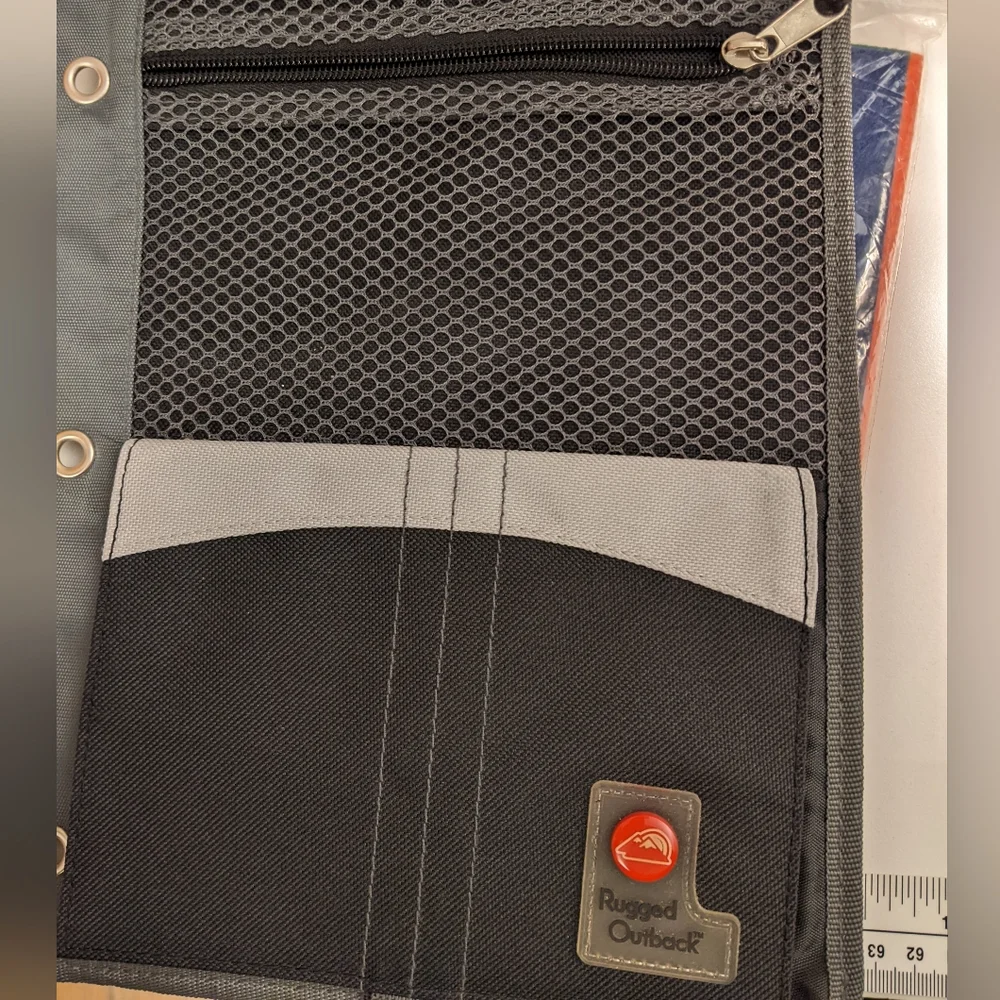 Vtg Rugged Outback 3 Ring Binder, zip pouches w covered id, Mead 5 Star Pockets